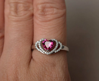 1 CT Heart Cut Red Ruby White Gold Over On 925 Sterling Silver Double Halo Anniversary Ring