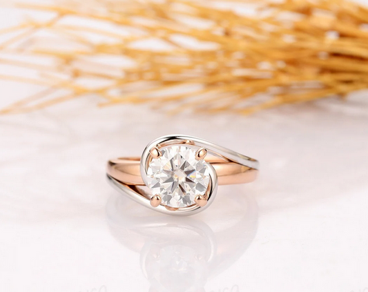 1.5 CT Round Cut Rose Gold Over On 925 Sterling Silver Two Tone Wedding Ring