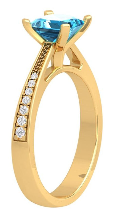 1 CT Princess Cut Blue Topaz Diamond Yellow Gold Over 925 Sterling Sliver Women Anniversary Promise Ring