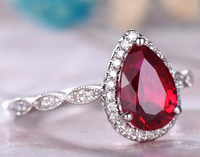 1 CT Pear Cut Red Ruby White Gold Over On 925 Sterling Silver Halo Engagement Ring