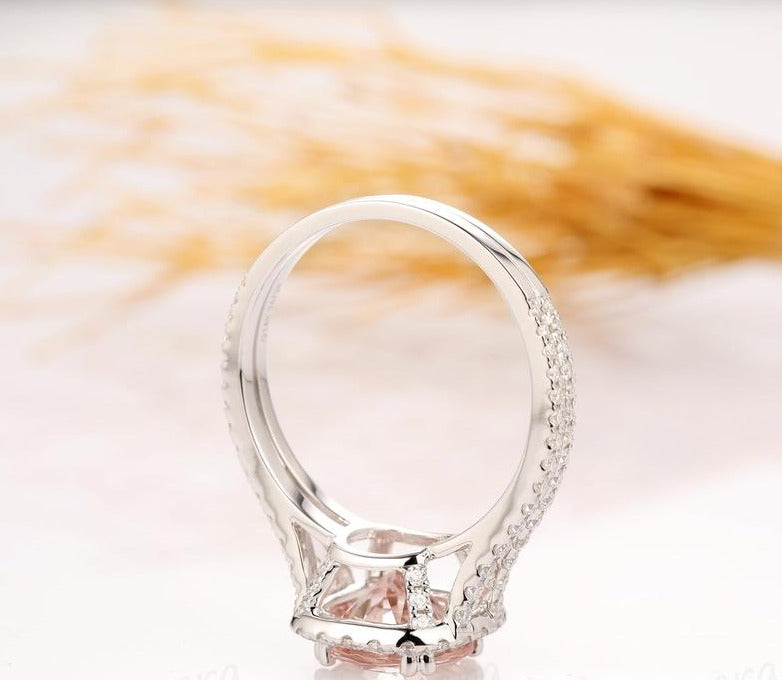 2.10 Ct Cushion Cut Pink Morganite Gorgeous Halo Engagement Ring In 925 Sterling Silver