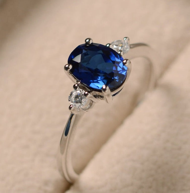 1 CT 925 Sterling Silver Sapphire Oval Cut Diamond Anniversary Promise Ring - atjewels.in