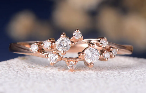0.75 CT Round Cut White Diamond Rose Gold Over On 925 Sterling Silver Cluster Wedding Band Ring