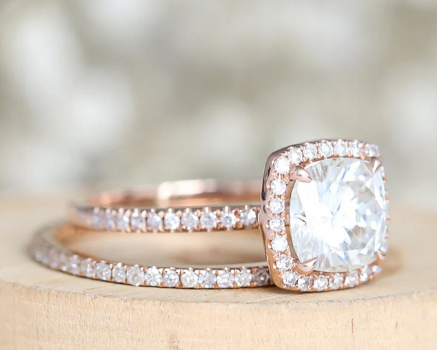 1 CT Cushion Cut Rose Gold Over On 925 Sterling Silver Wedding Ring Set
