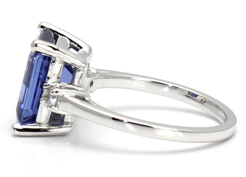 1 CT 925 Sterling Sliver Sapphire Emerald Cut Diamond Engagement Ring