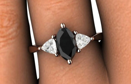 2 CT Marquise 3 Stone Cut Black Cubic Zirconia Diamond 925 Sterling Silver Women Engagement Ring