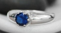 1 CT Round Cut Blue Sapphire White Gold Over 925 Sterling Silver Women Engagement Solitaire Ring