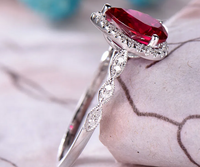 1 CT Pear Cut Red Ruby White Gold Over On 925 Sterling Silver Halo Engagement Ring