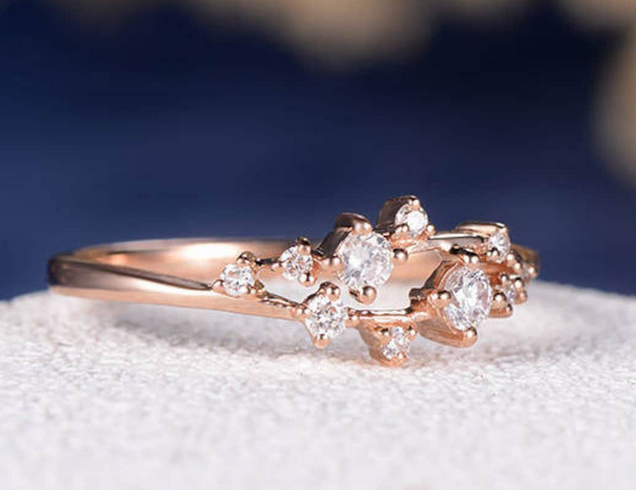 0.75 CT Round Cut White Diamond Rose Gold Over On 925 Sterling Silver Cluster Wedding Band Ring