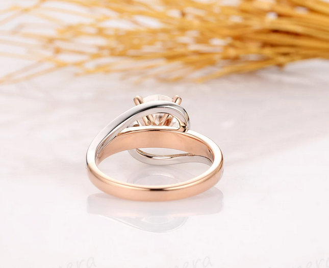 1.5 CT Round Cut Rose Gold Over On 925 Sterling Silver Two Tone Wedding Ring