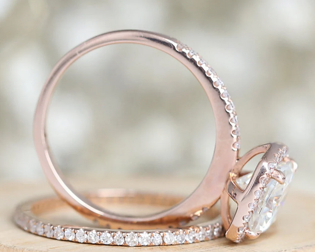 1 CT Cushion Cut Rose Gold Over On 925 Sterling Silver Wedding Ring Set