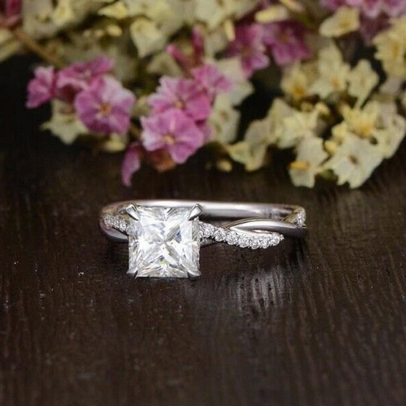 1 CT Princess Cut Diamond 925 Sterling Silver Solitaire With Accents Ring