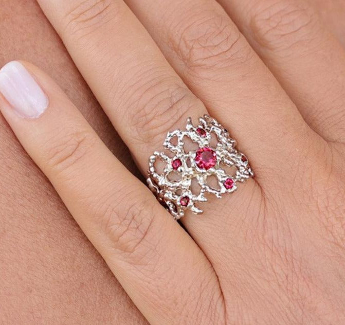 1 CT 925 Sterling Silver Red Ruby Round Cut Wedding Band Ring