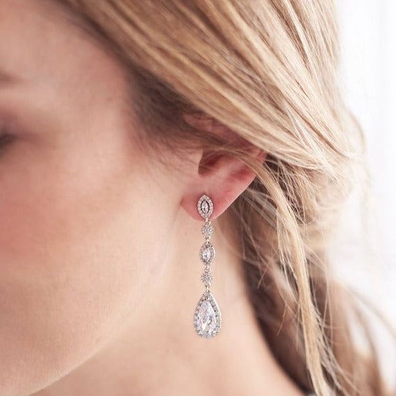 3.00 Ct Pear & Marquise Cut Diamond Bridal Engagement Wedding Earrings In 925 Sterling Silver