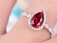 1 CT Pear Cut Red Ruby White Gold Over On 925 Sterling Silver Halo Engagement Ring