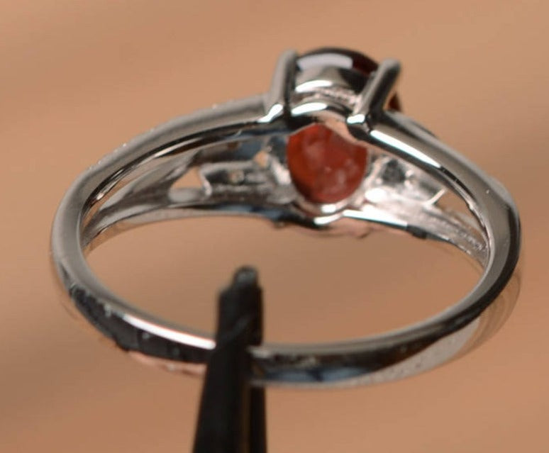 2 CT 925 Sterling Silver Red Ruby Oval Cut Diamond Women Engagement Ring