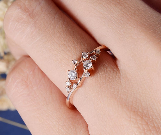 0.75 CT Round Cut White Diamond Rose Gold Over On 925 Sterling Silver Cluster Wedding Band Ring