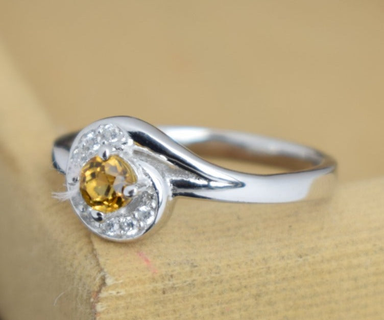 0.25 CT Round Cut Citrine Yellow Diamond 925 Sterling Silver Engagement Ring Mother's Day Gift