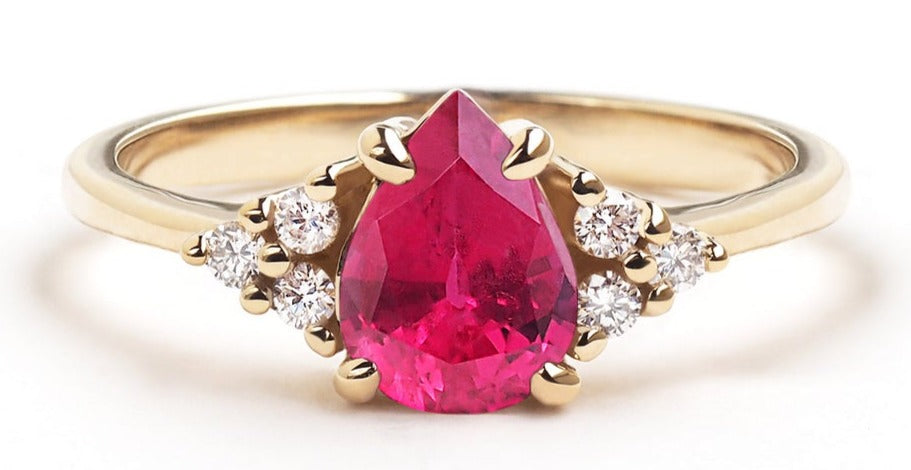 2 CT Pear Cut Red Ruby Diamond 925 Sterling Silver Women Engagement Halo Ring