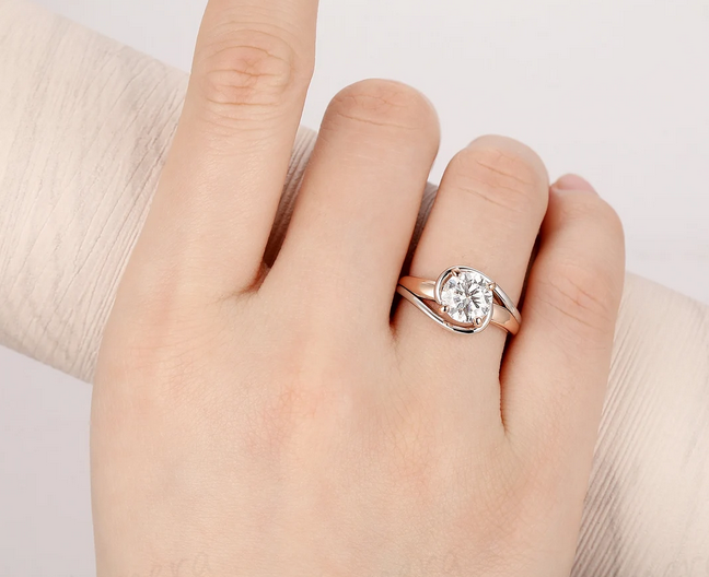 1.5 CT Round Cut Rose Gold Over On 925 Sterling Silver Two Tone Wedding Ring