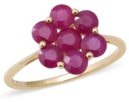 0.10 CT Round Cut Red Ruby Yellow Gold Over 925 Sterling Sliver Women Wedding Engagement Flower Ring Gift For Her