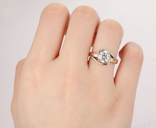 1.5 CT Round Cut Rose Gold Over On 925 Sterling Silver Two Tone Wedding Ring