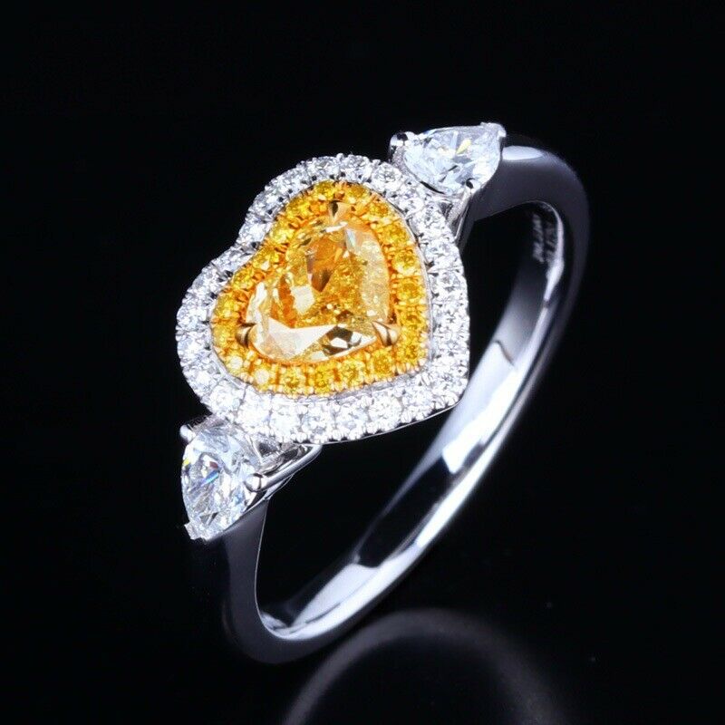 2.75 Ct Heart & Round Cut Yellow Citrine 925 Sterling Silver Love Ring In 925 Sterling Silver