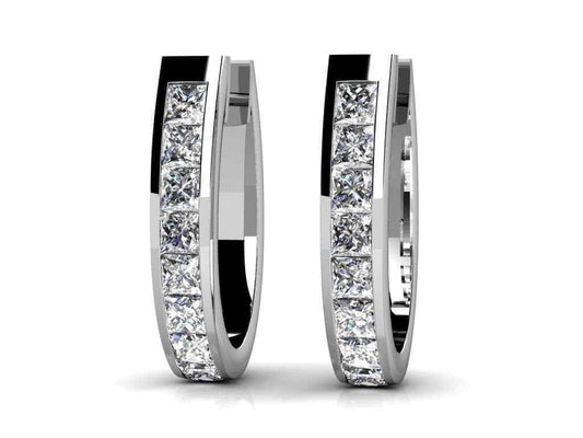 2 Ct Princess Cut Diamond 925 Sterling Silver Channel Set Wedding Hoop Earrings - atjewels.in
