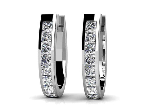 2 Ct Princess Cut Diamond 925 Sterling Silver Channel Set Wedding Hoop Earrings