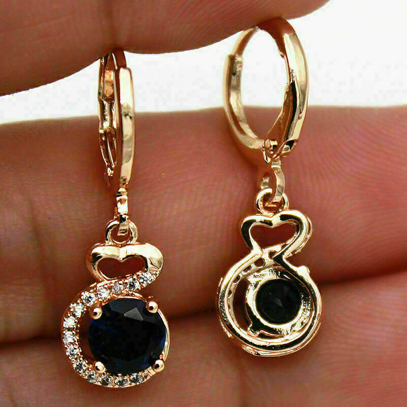 2 Ct Round Cut Blue Sapphire & Diamond 925 Sterling Silver Drop/Dangle Earrings