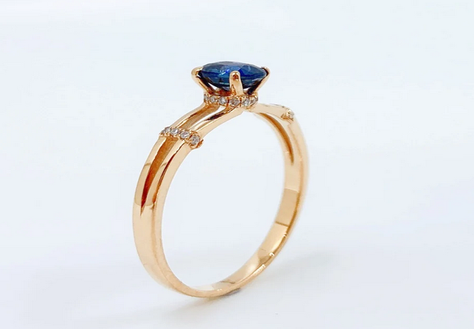 1 CT Oval Cut Blue Sapphire Rose Gold Over On 925 Sterling Silver Solitaire Promise Ring