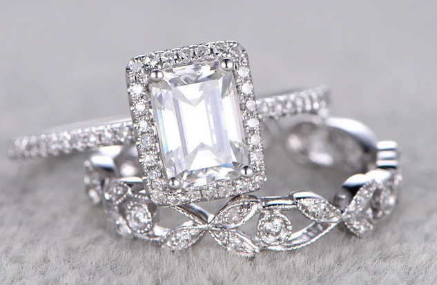 Emerald-Cut and Round White Lab-Created Sapphire Bridal Set in Sterling  Silver | Zales