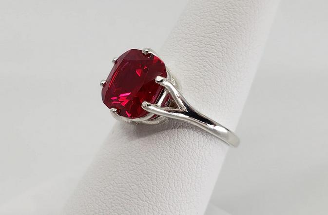 1 CT Cushion Cut Red Ruby White Gold Over On 925 Sterling Silver Solitaire Wedding Ring