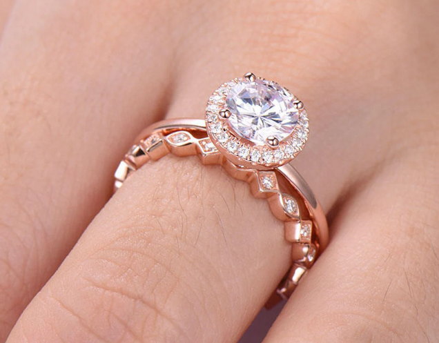 1 CT Round Cut White Diamond Rose Gold Over On 925 Sterling Silver Full Eternity Stacking Band Ring Set