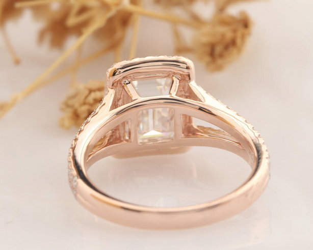 2 CT Emerald Cut Rose Gold Over On 925 Sterling Silver Split Shanks Accents Engagement Ring - atjewels.in
