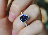 1 CT Pear Cut Blue Sapphire White Gold Over On 925 Sterling Silver Halo Anniversary Ring