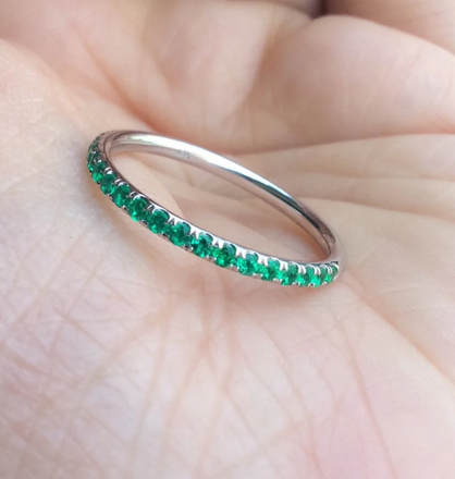 0.75 CT Round Cut Green Emerald White Gold Over On 925 Sterling Silver Promise Band Ring - atjewels.in