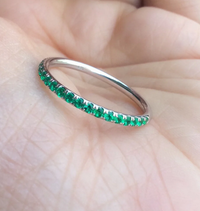 0.75 CT Round Cut Green Emerald White Gold Over On 925 Sterling Silver Promise Band Ring