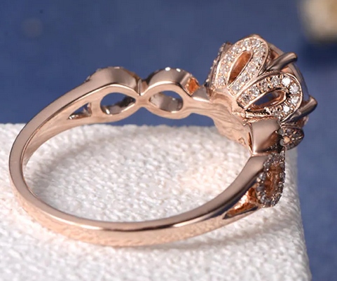 1 CT Round Cut Peach Morganite Rose Gold Over On 925 Sterling Silver Halo Women Infinity Anniversary Gift Ring
