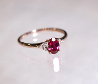 1 CT Oval Cut Red Ruby Rose Gold Over On 925 Sterling Silver Solitaire W/Accents PromiseRing