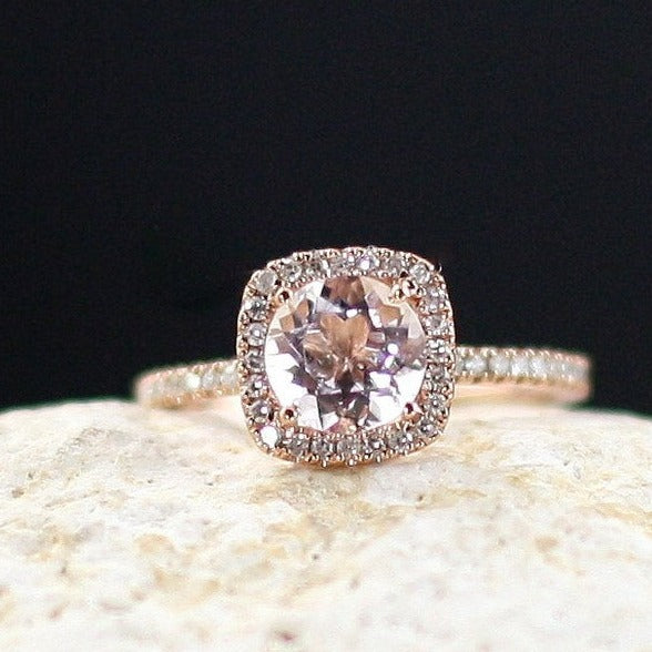 1 CT Round Cut Peach Sapphire Diamond 925 Sterling Silver Halo Anniversary Gift Ring