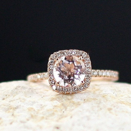1 CT Round Cut Peach Sapphire Diamond 925 Sterling Silver Halo Anniversary Gift Ring