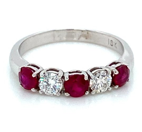 1 CT 925 Sterling Silver Red Ruby Round Cut Diamond Anniversary Band Ring