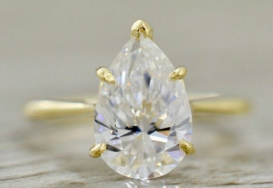 2 CT Pear Cut Diamond 925 Sterling Silver Solitaire Women Anniversary Wedding Ring Gift For Her