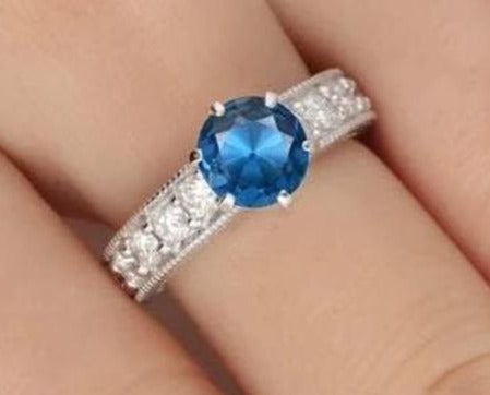 1 CT Round Cut London Blue Topaz Diamond 925 Sterling Sliver Women Engagement Promise Ring Christmas Gift