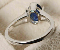 1 CT Oval Cut Blue Sapphire Diamond 925 Sterling Silver Women Engagement Solitaire Ring