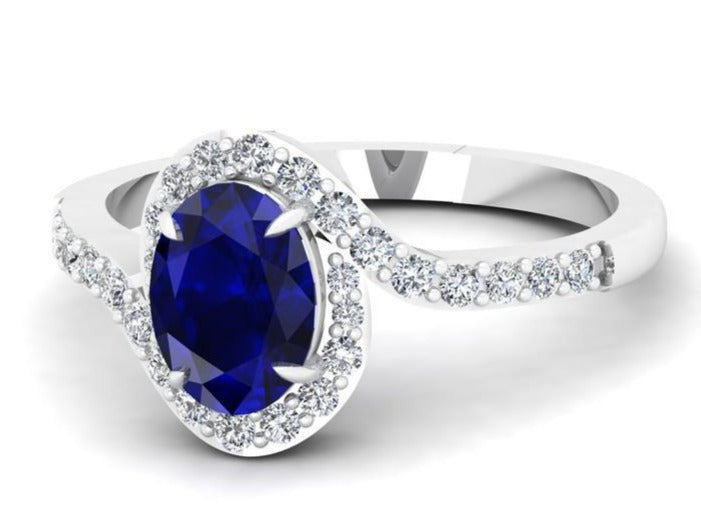 2 CT Oval Cut Blue Sapphire Diamond 925 Sterling Silver Women Engagement Halo Ring