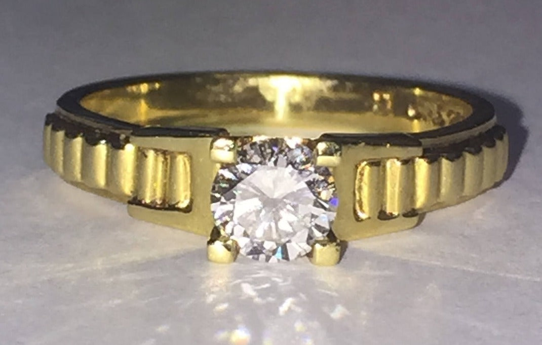 0.45 CT Round Cut Diamond 14K Yellow Gold Over 925 Sterling Silver Women Solitaire Anniversary Ring