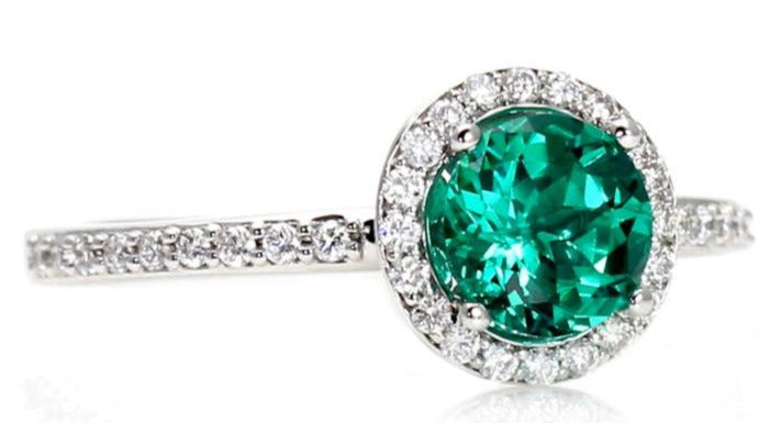 1 CT 925 Sterling Silver Green Emerald Cut Diamond Halo Wedding Ring