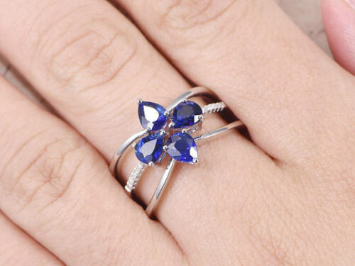 2.50 Ct Pear Cut Blue Sapphire Unique Trio Wedding Bridal Ring Set In 925 Sterling Silver